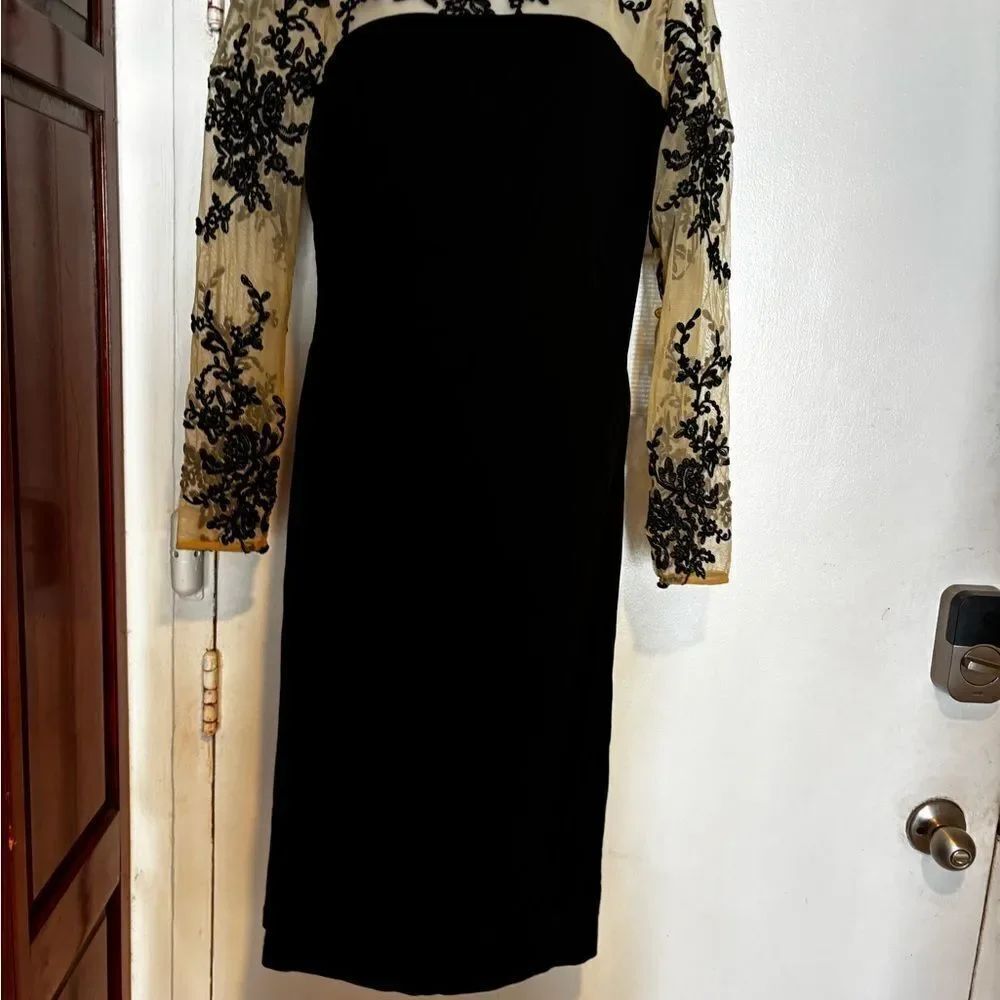 David meister see thru embroidered floral runway dress lace sheer gown event